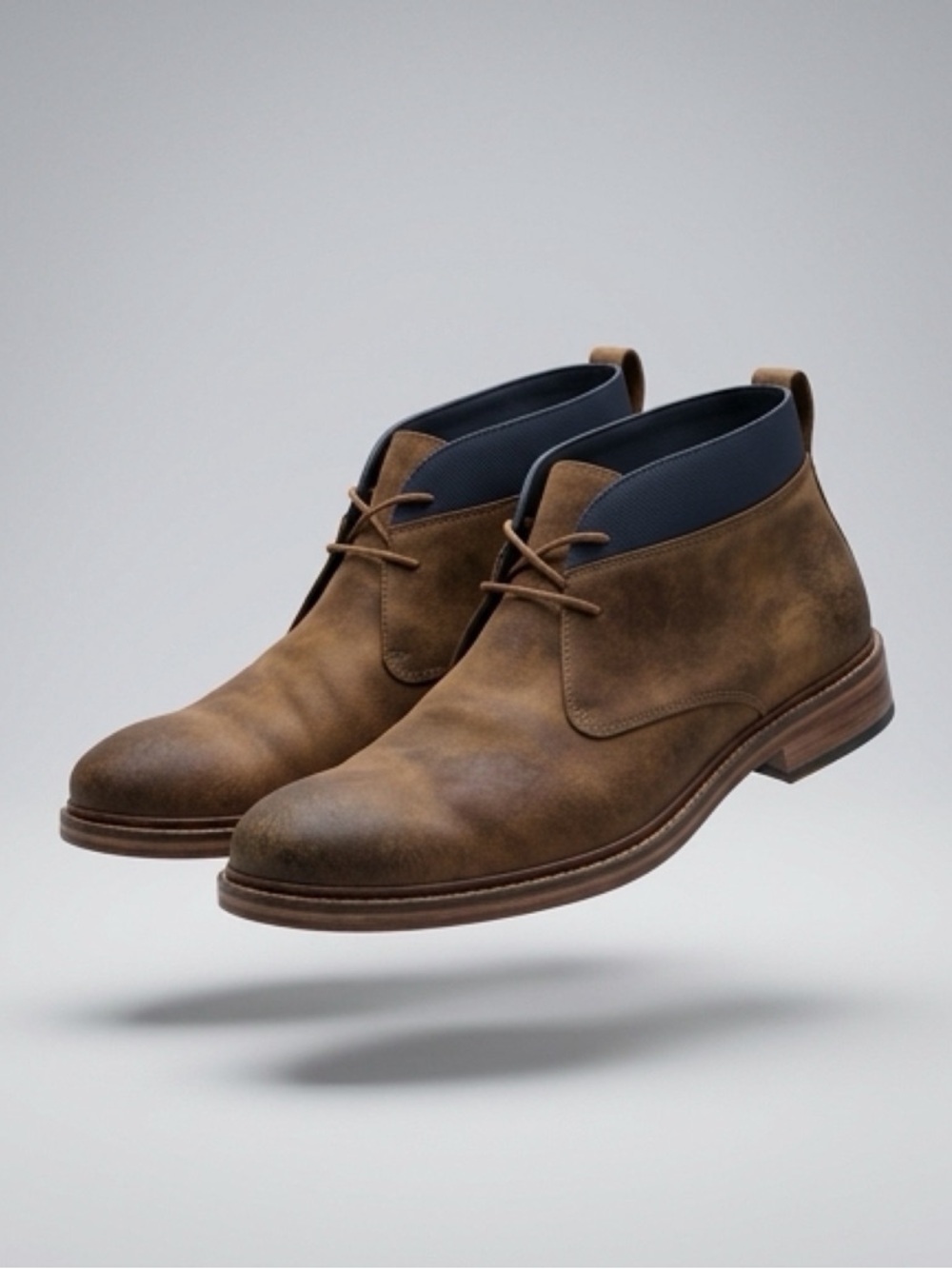 Cole Haan Brown Leather Chukka Boots with Navy Collar